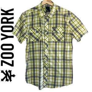 Zoo York Yellow/White Plaid Casual Button Up Short Sleeve Shirt Size M